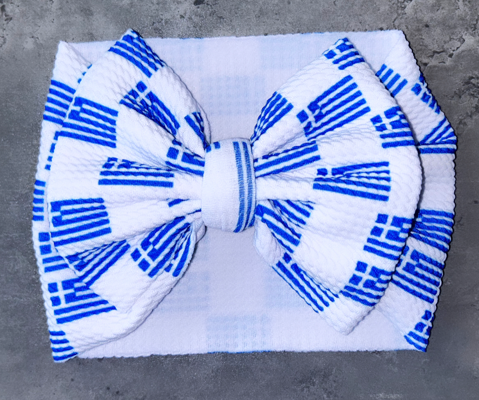 GREEK FLAG HEADWRAP BOW