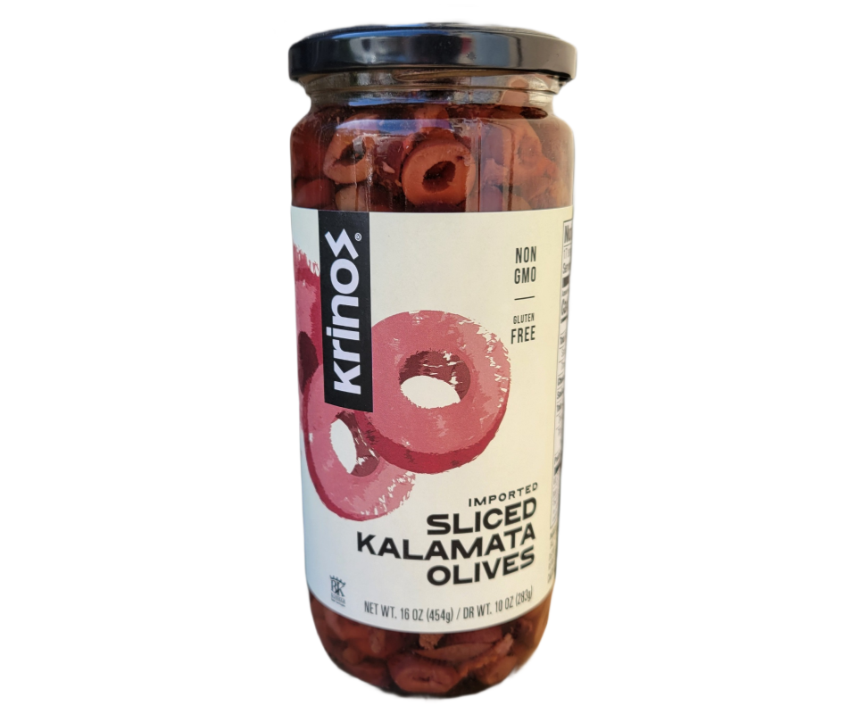 KRINOS IMPORTED SLICED KALAMATA OLIVES 454g