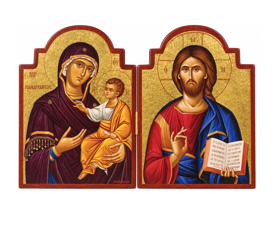 FOLDING ORTHODOX ICON JESUS CHRIST & VIRGIN MARY
