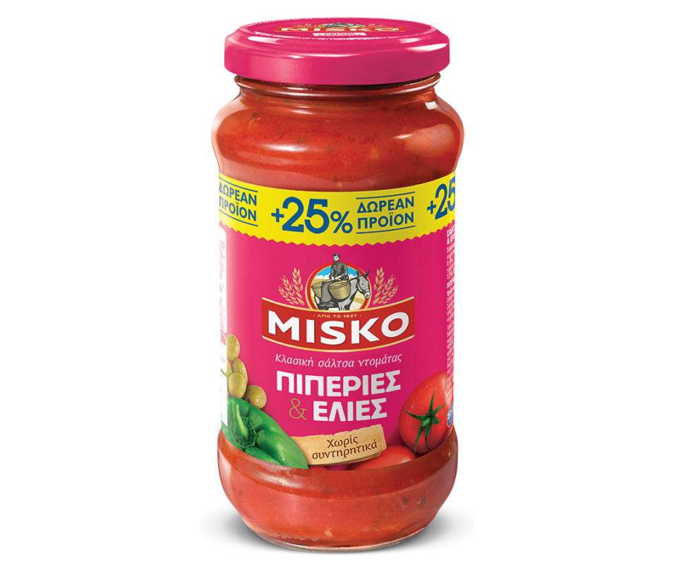 MISKO TOMATO SAUCE WITH PEPPERS & OLIVES 500g