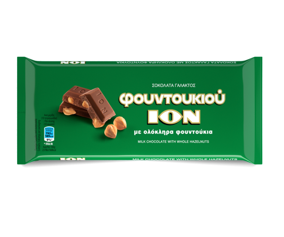 ION MILK CHOCOLATE WITH WHOLE HAZELNUTS BAR 200g